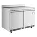 An Avantco stainless steel worktop freezer with two doors.