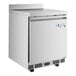 An Avantco stainless steel worktop freezer with a door open.