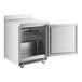 An Avantco silver worktop refrigerator with a door open.