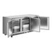 An Avantco stainless steel undercounter refrigerator with two doors open.