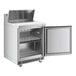 An Avantco stainless steel sandwich prep refrigerator with a door open.