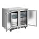 An Avantco stainless steel undercounter refrigerator with two doors.