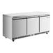 An Avantco stainless steel undercounter refrigerator with three doors.