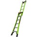 A Little Giant green fiberglass industrial ladder with black handles.