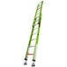 A green Little Giant fiberglass extension ladder with black and silver accents.