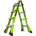 A Little Giant green and orange fiberglass ladder with black text on it.