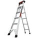 A Little Giant industrial ladder with a black handle.