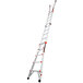 A white and orange Little Giant aluminum articulated extendable ladder with a red handle.