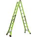 A green Little Giant Dark Horse 2.0 fiberglass ladder with black wheels.