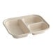 A white World Centric compostable fiber container with three compartments.