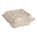 A white square World Centric compostable fiber container with a square lid.