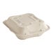 A white compostable fiber clamshell with a square lid.
