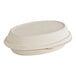 A World Centric compostable fiber burrito bowl clamshell with a lid.