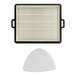 A white filter with a black circle and a white pad.