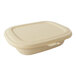 A white World Centric compostable fiber clamshell container with a lid.
