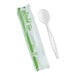 A white and green Stalk Market package of a white CPLA spoon.
