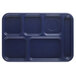 A navy blue rectangular tray with six compartments.