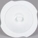 A white porcelain pasta serving bowl with a round white plastic lid.