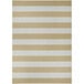 A Couristan Afuera Yacht Club butterscotch and ivory striped area rug with a white border.