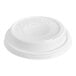 A white plastic Dart travel lid with a hole.
