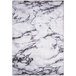 An Abani Parker Collection cream and gray marbled area rug with black and white designs.