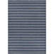 A close-up of a blue and white striped Couristan Afuera Beachcomber area rug with a small design.