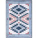 An Abani Molana Collection beige and blue southwestern diamond area rug with a pattern including blue and red.