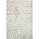 A gray area rug with hexagons in white and black.