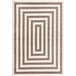 A beige and cream rectangular area rug with a square pattern.