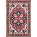 An Abani Molana Collection red vintage traditional medallion area rug with an intricate design in a room.