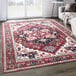 An Abani Molana Collection red and white traditional medallion area rug on a wood floor.