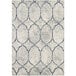 A close up of an Abani Arto Collection cream and gray geometric trellis area rug.