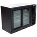 A Beverage-Air black underbar height back bar refrigerator with sliding glass doors.