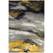 A close up of a white and gold Abani Arto Collection area rug with an abstract design.