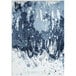 A close up of a blue and white Abani Arto Collection rug with abstract designs.