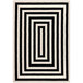 A white rectangular rug with black lines in a square design.