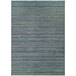 A Couristan teal and cobalt blue runner rug with yellow and blue stripes.