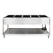 A stainless steel electric five pan hot food table with a lower shelf and sealed wells.