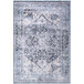 A close up of a blue and grey Abani Lola Collection vintage medallion area rug.