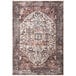 A terracotta Abani Lola area rug with a vintage medallion pattern in blue and brown.