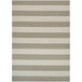 A Couristan Afuera Yacht Club tan and ivory striped area rug with a white border.