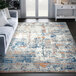 An Abani Casa Collection gray and blue contemporary abstract area rug in a room.