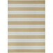 A Couristan Afuera Yacht Club butterscotch and ivory striped rug with a white border.