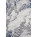 An Abani Atlas Collection gray area rug with a blue and grey abstract marble pattern.
