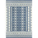 An Abani Casa Collection navy and cream area rug with a geometric pattern in blue and white.