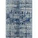 An Abani Casa Collection cream and navy area rug with a contemporary abstract design featuring squares in blue and white.