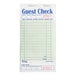 A green and white guest check pad with a detachable bottom guest receipt, used for recording restaurant orders.