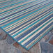 A close-up of a Couristan Cape Brockton cobalt and teal striped area rug.