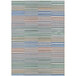 An ivory rug with multi-colored stripes.