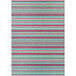 A close up of a Couristan Cape Brockton purple multi-colored striped area rug with red, green, and blue stripes.